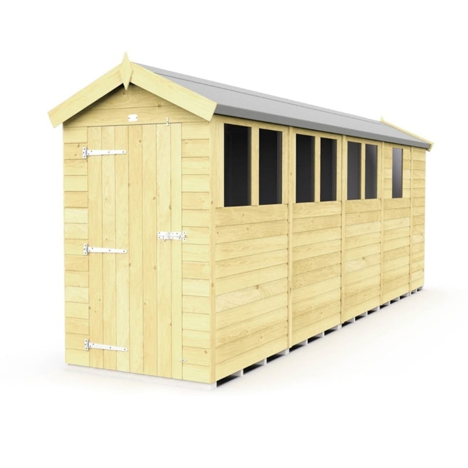 image 1 of 4 x 17 Feet Apex Shed - Single Door With Windows - Wood - L503 x W118 x H217 cm | Brown