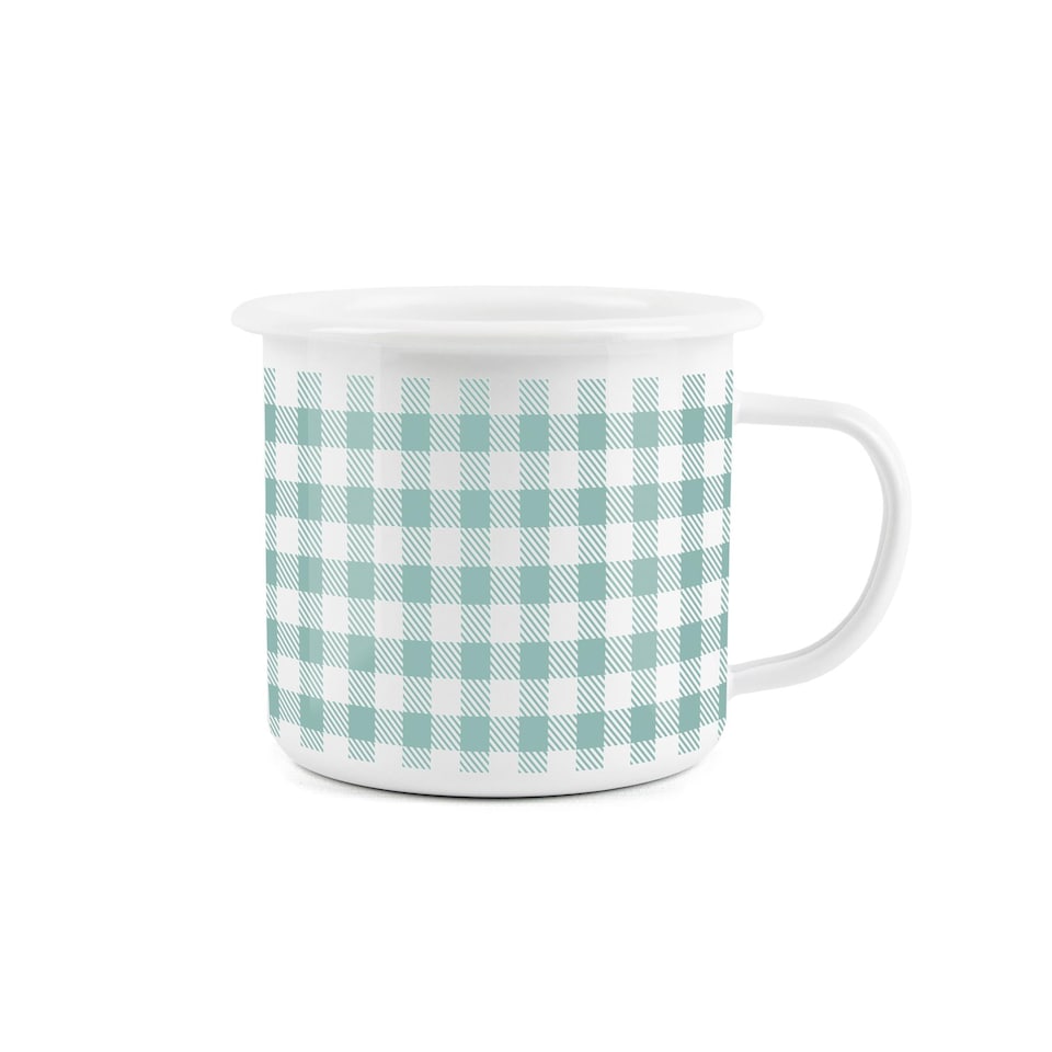 image 1 of Aqua Gingham Print Enamel Mug