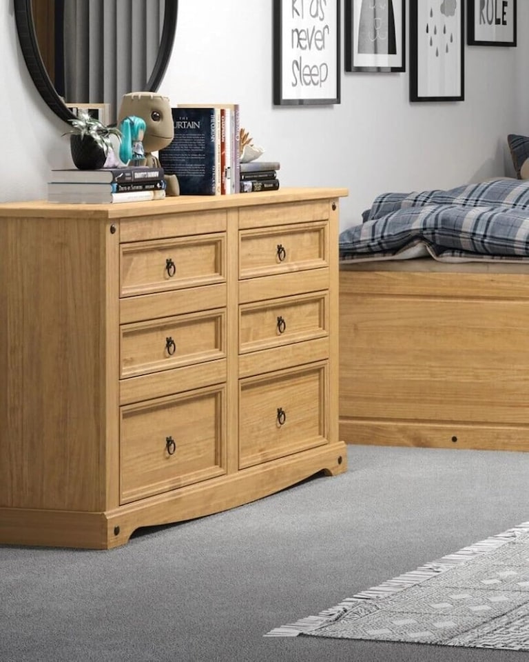 image 1 of Corona Chest of Drawers Pine 6 Drawer Solid Mexican Wax Sideboard
