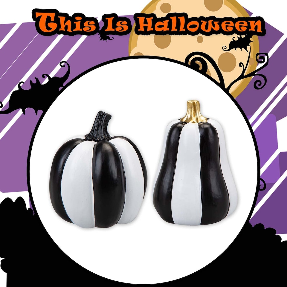 image 1 of vfm-estore Halloween Black & White Pumpkin Decorations - Tall-Round 2 Pack