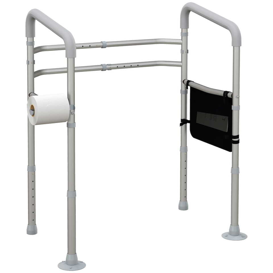image 1 of HOMCOM Adjustable Toilet Safety Frame with Additional Rubber Tips Storage