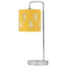 First Choice Lighting Chrome Arched Table Lamp with Ochre Fern Cut Out Shade Chrome | Yellow