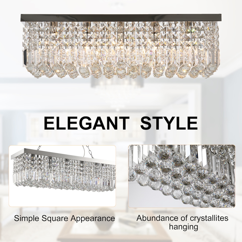 image 1 of HOMCOM Modern Crystal Ceiling Light Square Chandelier for Home Office Silver