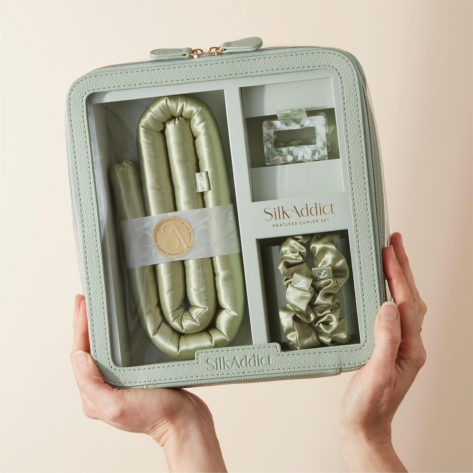 image 1 of Silk Addict 100% Mulberry Silk Heatless Curlers Set - Olive Green