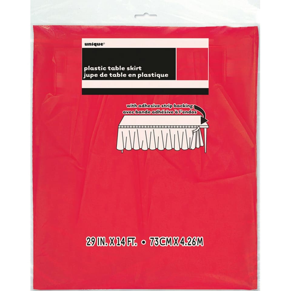 image 1 of Unique Party Rectangular Plastic Table Skirt - Red - 73cm x 4.26m