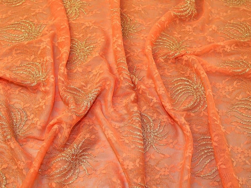 Orange Metallic Lace Fabric for Dressmaking, 108cm / 42" Wide - per metre