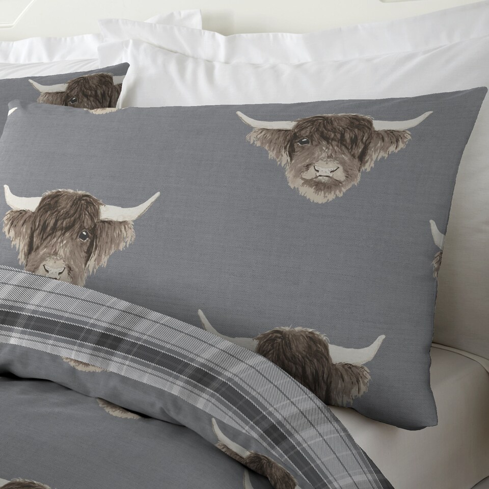 image 1 of Fusion Highland Cow Duvet Cover Set Grey