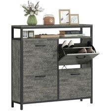 HOMCOM Shoe Cabinet with 4 Flip Drawers, Holds 12-20 Pairs | Grey | 98W x 24D x 95H cm | 1