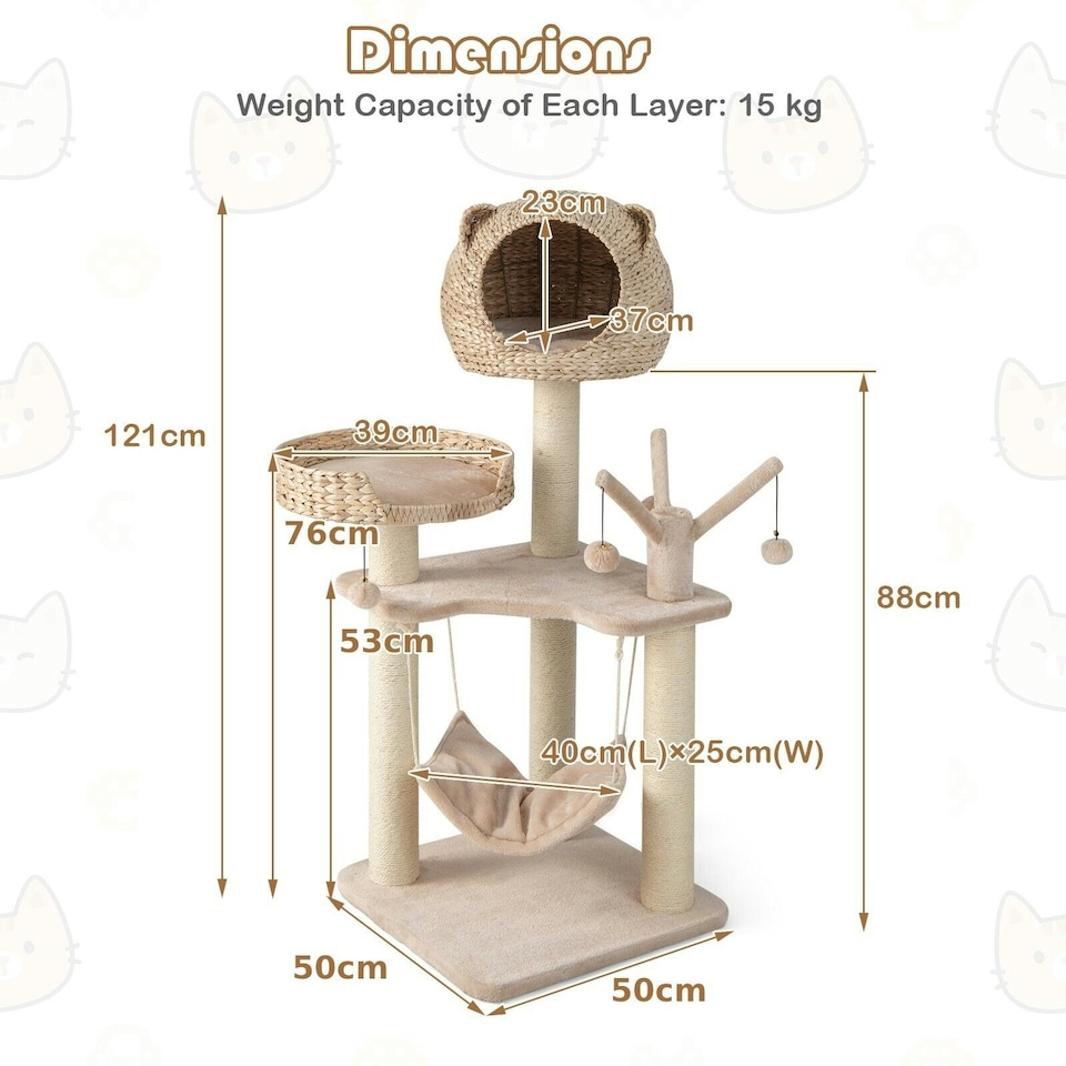 image 1 of COSTWAY 121 cm Tall Cat Tree Cat Climbing Tower Sisal