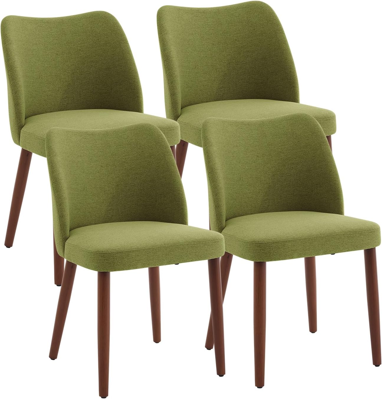 London Boutique Set of 4 Modern Linen Padded Dining Chairs with Leveling Feet - Green