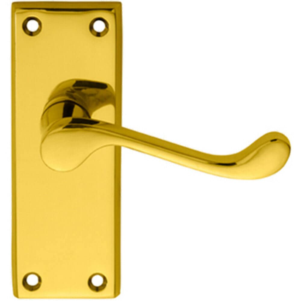 Loops PAIR Victorian Scroll Lever on Short Latch Backplate 118 x 43mm Polished Brass in Metallics