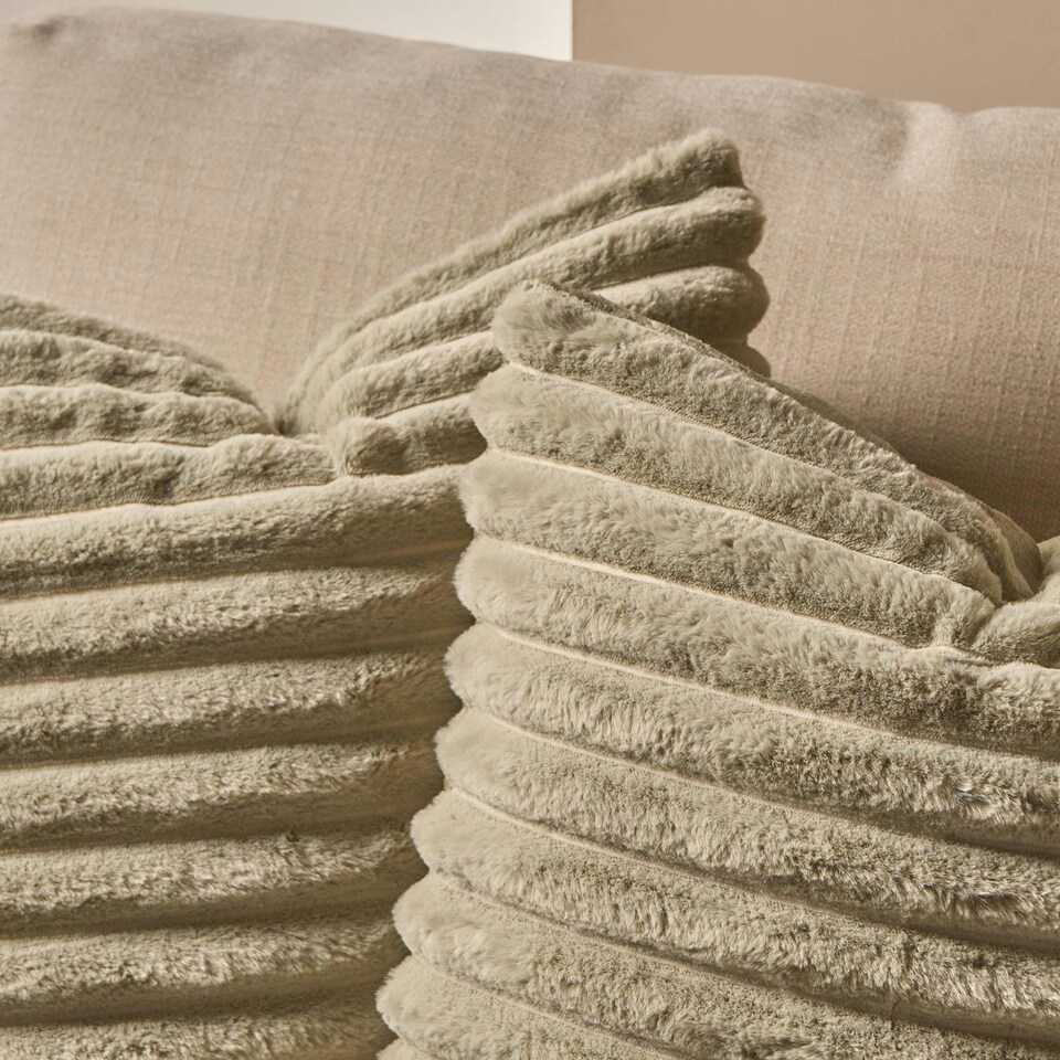 image 1 of OHS 2 x Faux Fur Matte Velvet Fleece Thick Ribbed Cushion Covers, 45x45cm - Sage Green Green | Sage Green