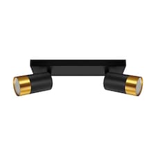 CGC PUZON Black & Gold GU10 Adjustable Twin Two Head GU10 Ceiling Spotlight Bar Light Black