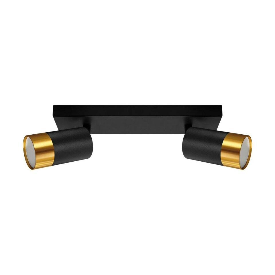 image 1 of CGC PUZON Black & Gold GU10 Adjustable Twin Two Head GU10 Ceiling Spotlight Bar Light Black
