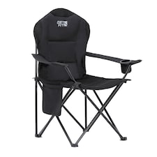 Get Fit Premium Folding Camping Chair - Thick Padded With Magazine Pocket, Cup Holder & Carry Bag - Lightweight 3Kg - Capacity 130Kg - Single | Black | 1