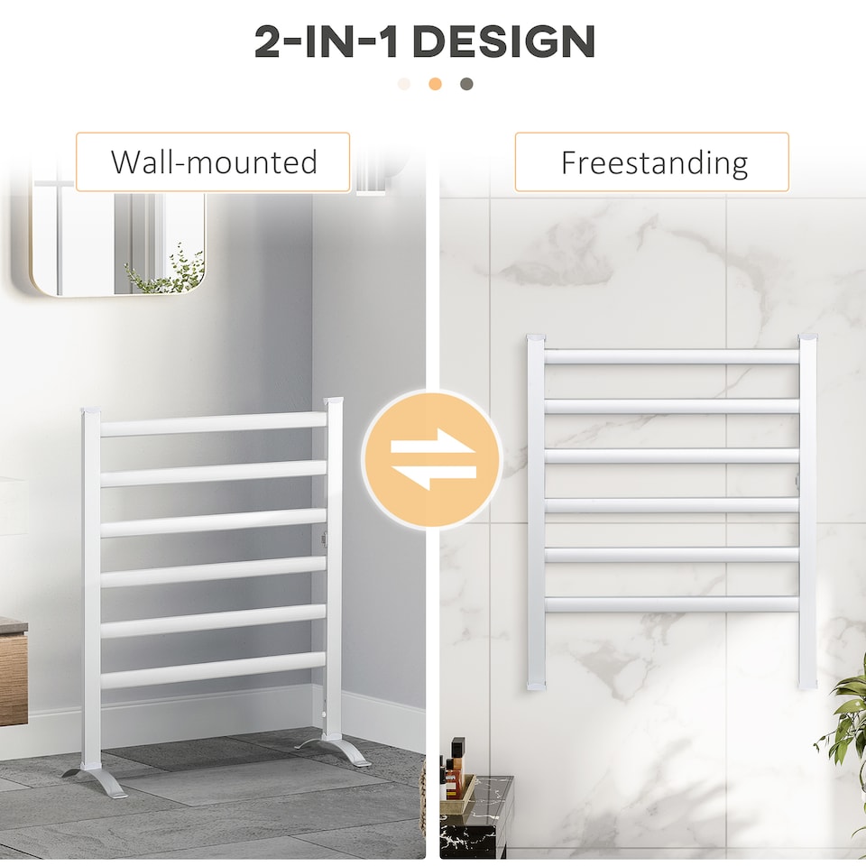 image 1 of HOMCOM Electric Towel Warmer, 6 Bar Aluminum Heated Towel Rail, Wall Mounted & Free Standing Towel Drying Rack for Bathroom, Plug-in, Silver