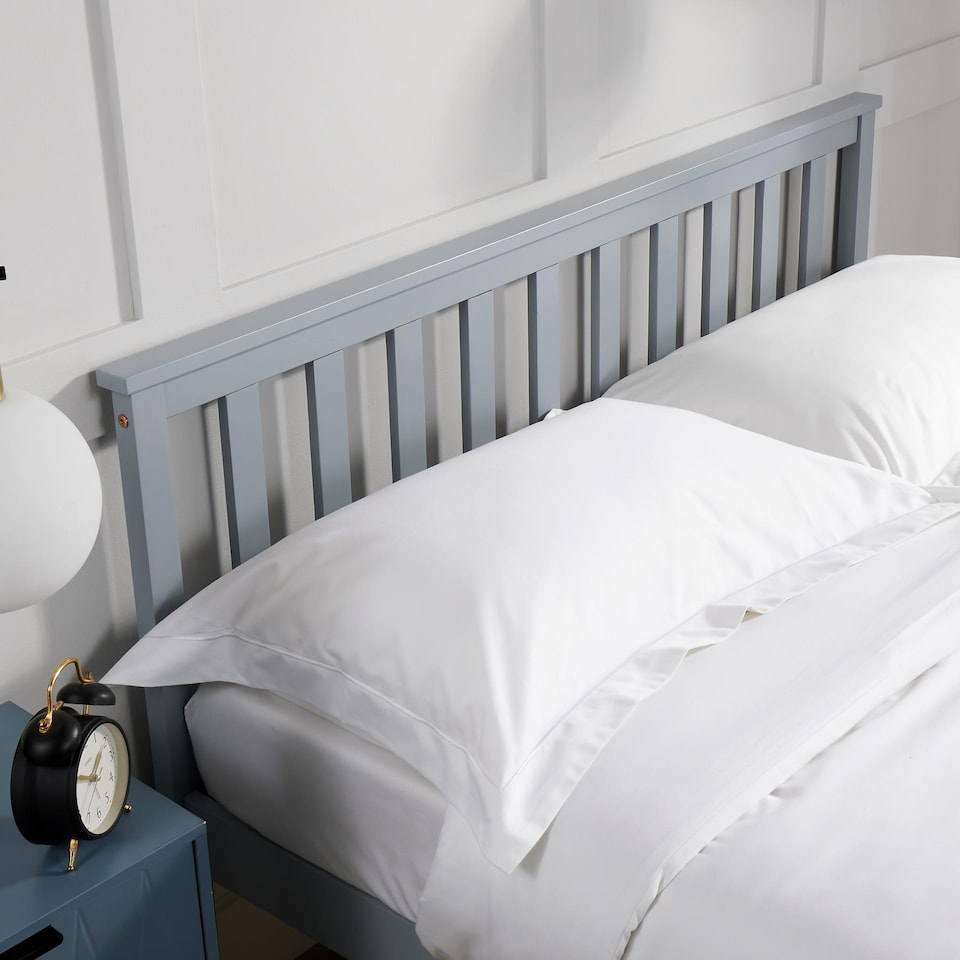 image 1 of Small Double Grey Wooden Bed 4ft Solid Pine Furniture High End Slatted Base Home