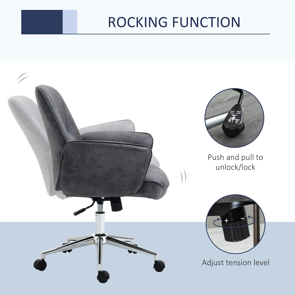 image 1 of Vinsetto Swivel Computer Office Chair Mid Back Desk Chair for Home, Deep Grey
