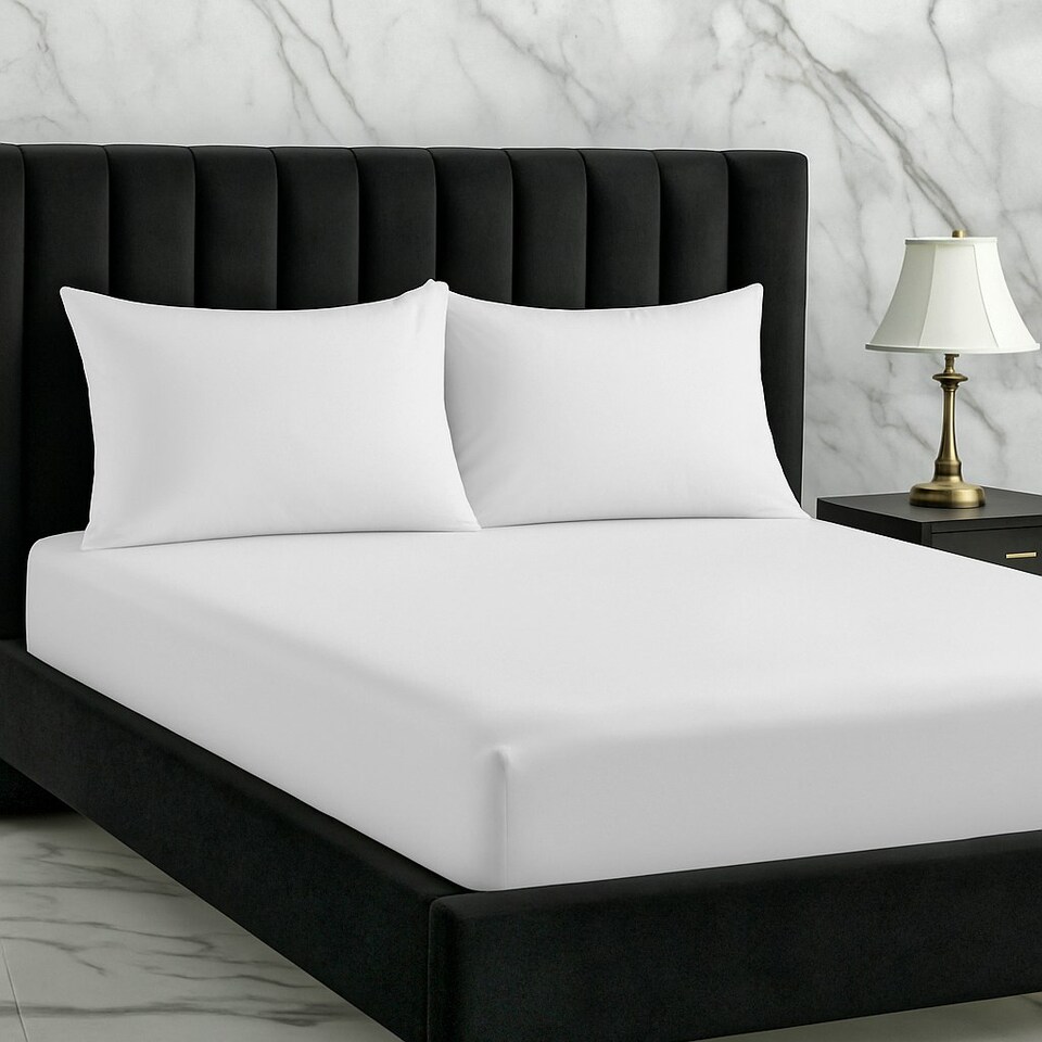 image 1 of Microfibre Soft Touch Fitted Sheet 40cm Extra Deep Skirt Plain Dyed Bed Linen White | White | Super King