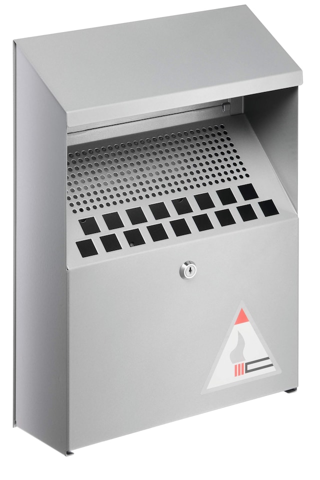image 1 of Durable Wall Mounted Lockable Steel Ashtray | 4L | Silver | Silver
