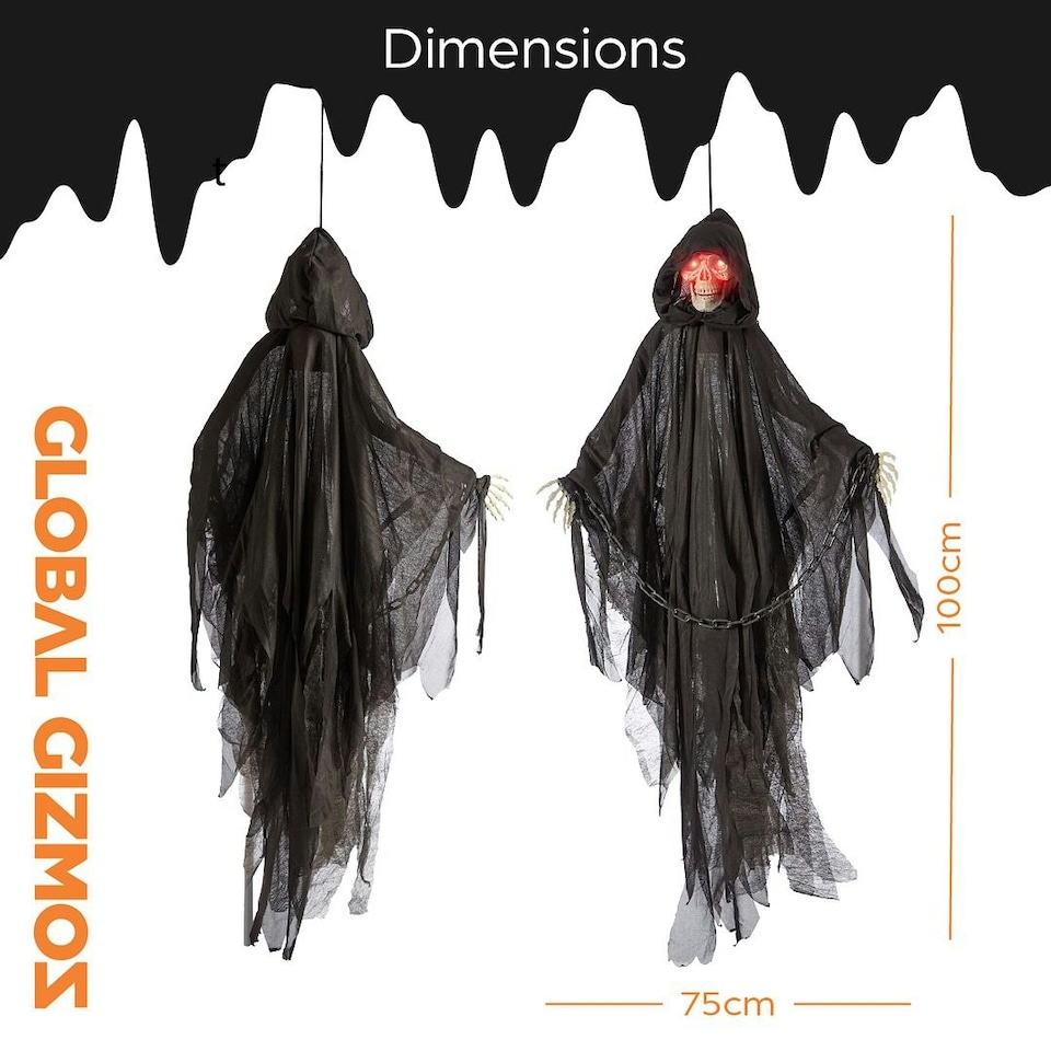 image 1 of Global Gizmos 47929 Hanging Animated Skeleton 100cm