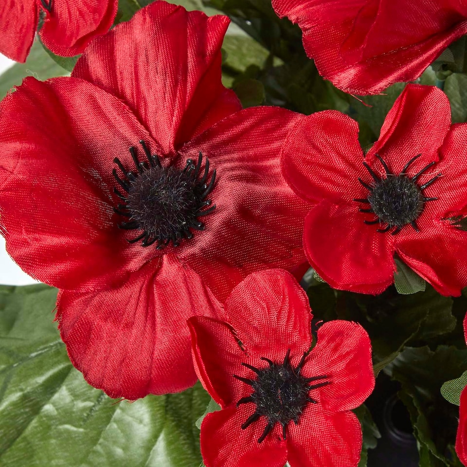 image 1 of Homescapes Artificial Red Poppy Flower Arrangement in Grave Pot