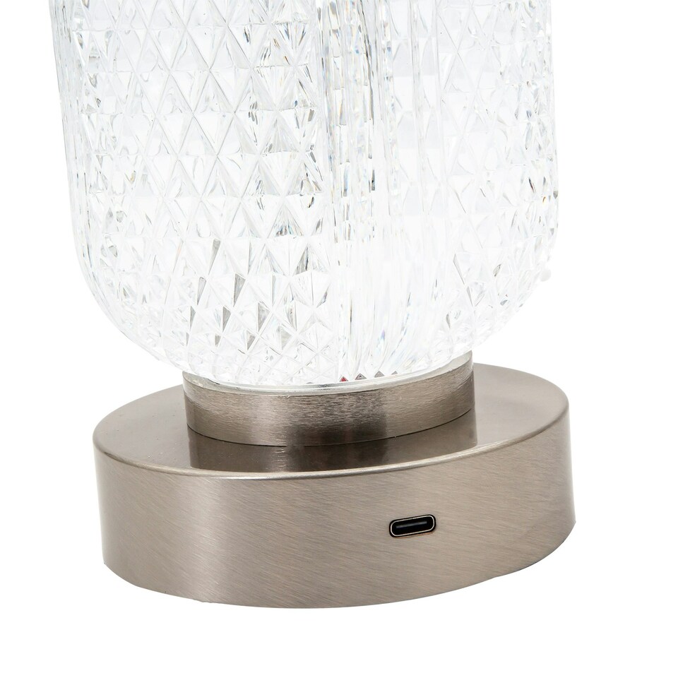 image 1 of Modern Nickel Rechargeable Touch Dimmable Table Lamp with Glass Shade