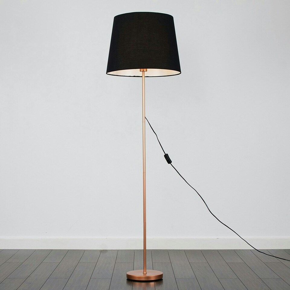 image 1 of ValueLights Modern Floor Lamp In Copper Metal Finish With Black Shade