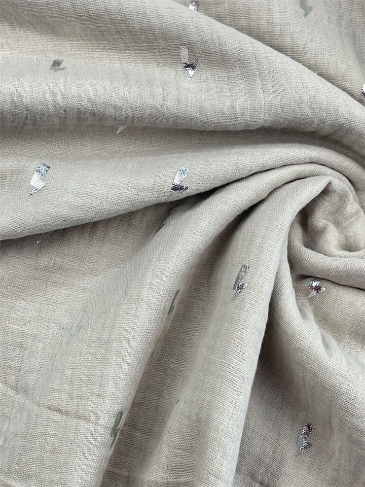 Beige Foil Cotton Double Gauze Fabric for Dressmaking, 135cm / 53" Wide - per metre