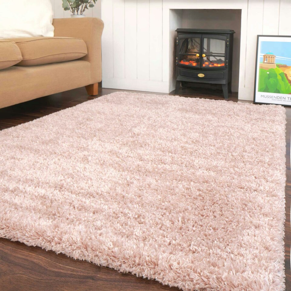 image 1 of KUKOON Blush Pink Deep Pile Shaggy Living Room Area Rug 240cm x 330cm