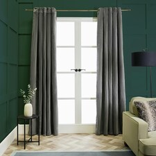 OHS Ribbed Fleece Soft Thermal Insulated Panel Pair Eyelet Curtains, 90x90" Black