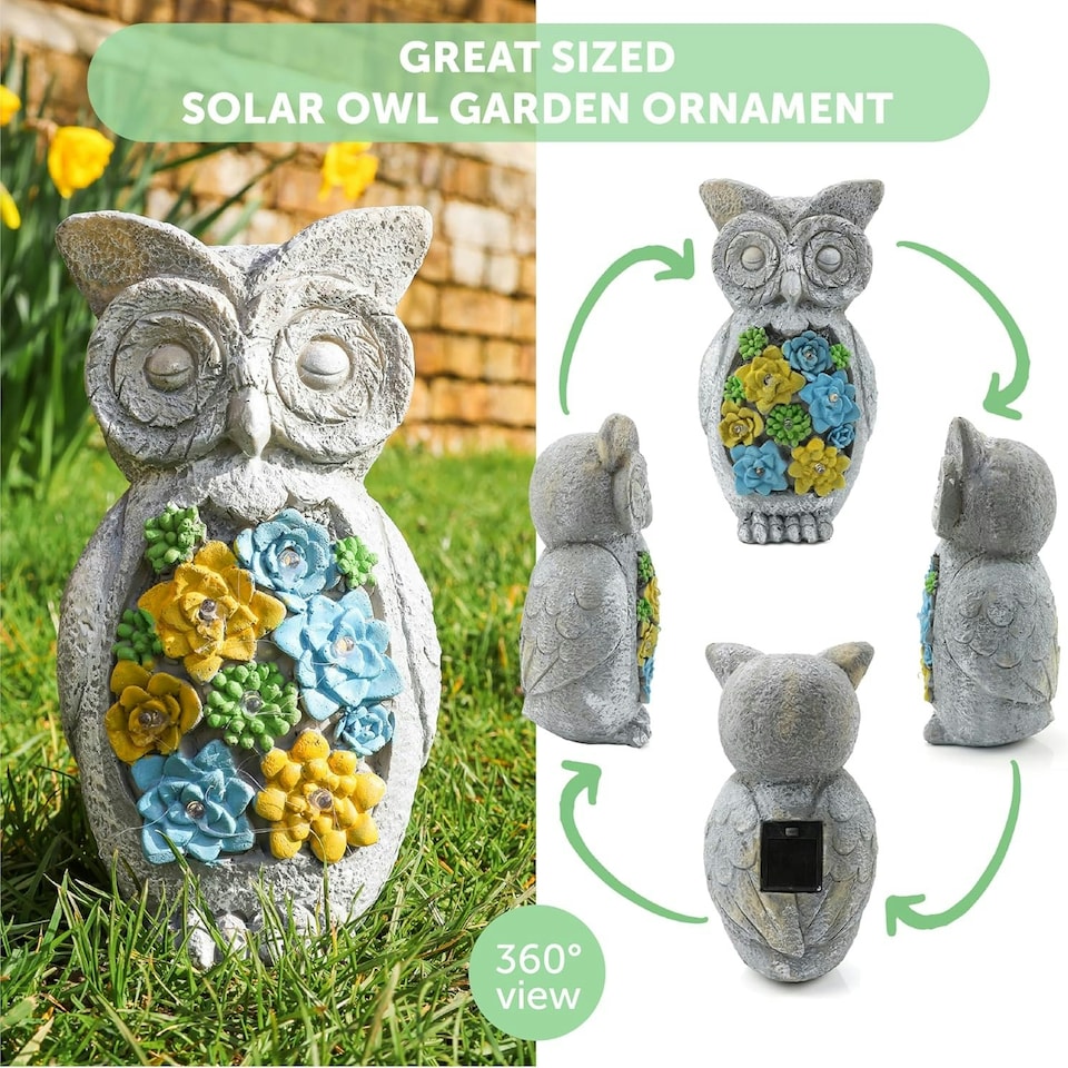image 1 of Pack of 1 Solar Owl Garden Ornament Grey | One Size