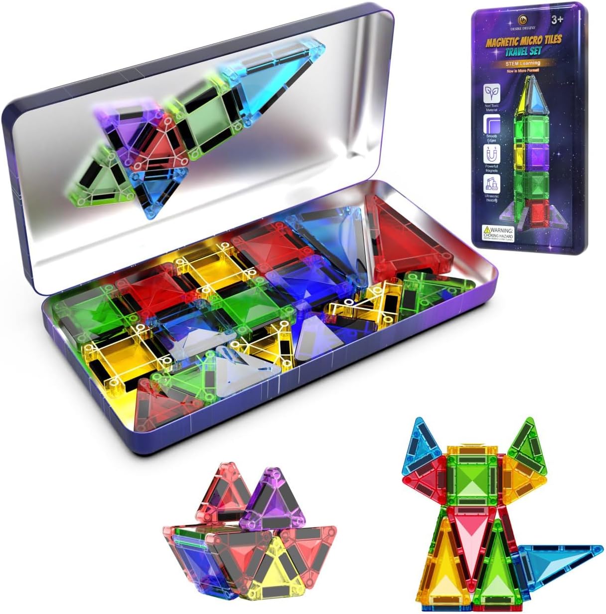 Desire Deluxe Micro Magnetic Tiles Building Blocks Toy STEM Educational Travel Size Magnetics Blocks for Kids Preschool Sensory Montessori Toddler Magnetic Toys for Boys & Girls 3 plus Years Old 28PCS Multicolour