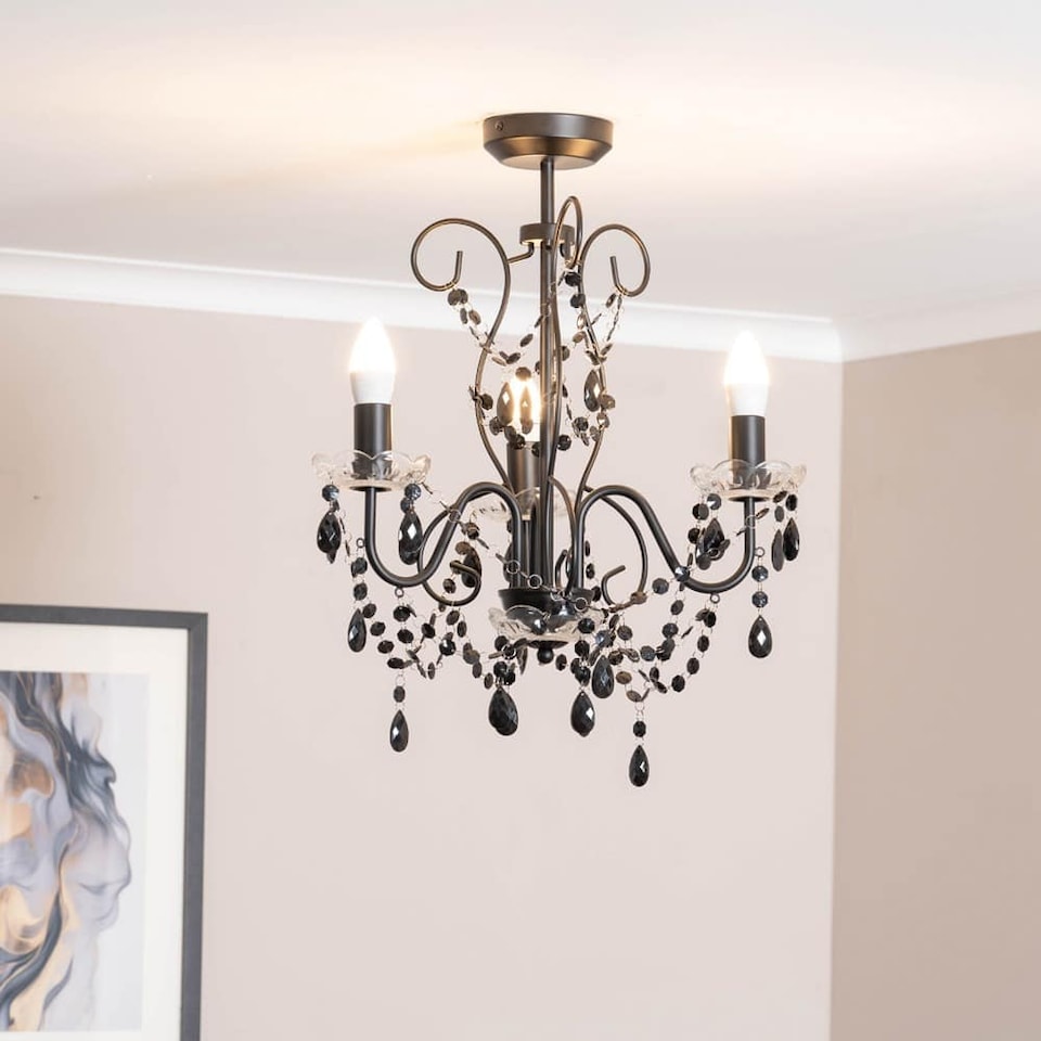 image 1 of ValueLights Viscount 3 Way Black Jewel Chandelier Ceiling Pendant Light | Black