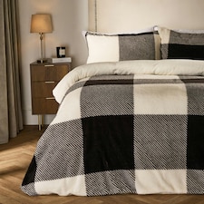 OHS Gingham Check Soft Warm Teddy Duvet And Pillowcase Bedding Set Multi | Monochrome | Single