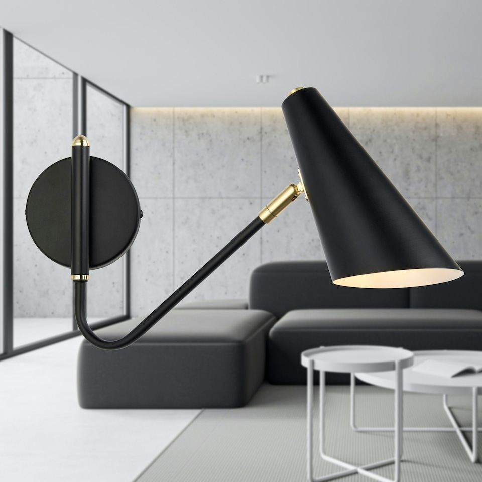 image 1 of First Choice Lighting Set of 2 Dakotta Matt Black & Brushed Gold Adjustable Wall Lamps Black | Bronze