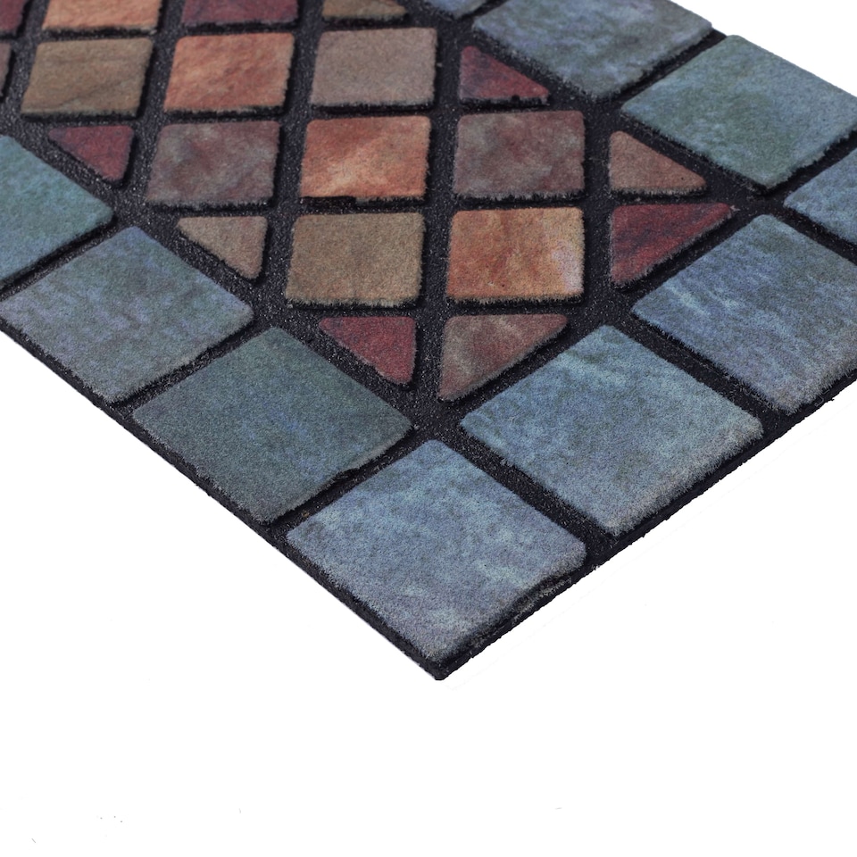 image 1 of Nicoman Rubber Elegant Blue Tile Narrow Doormat - 75x25cm