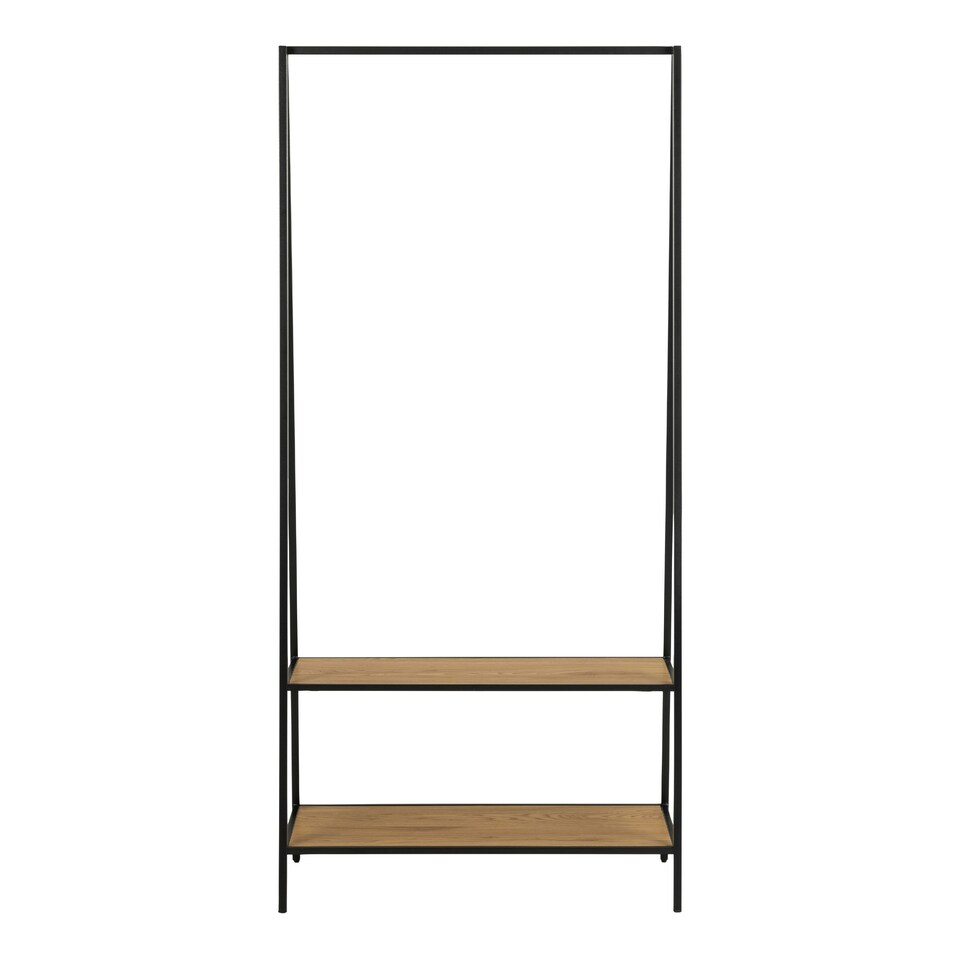 image 1 of Seaford Black Metal Clothes Rack with 2 Oak Shelves