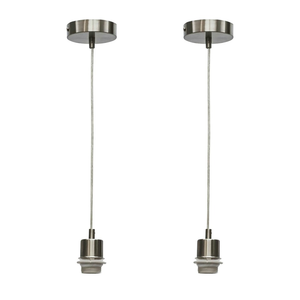 image 1 of First Choice Lighting Set of 2 Carss Satin Nickel Ceiling Pendant Flex Suspension Kits for Easy Fit Shades Silver