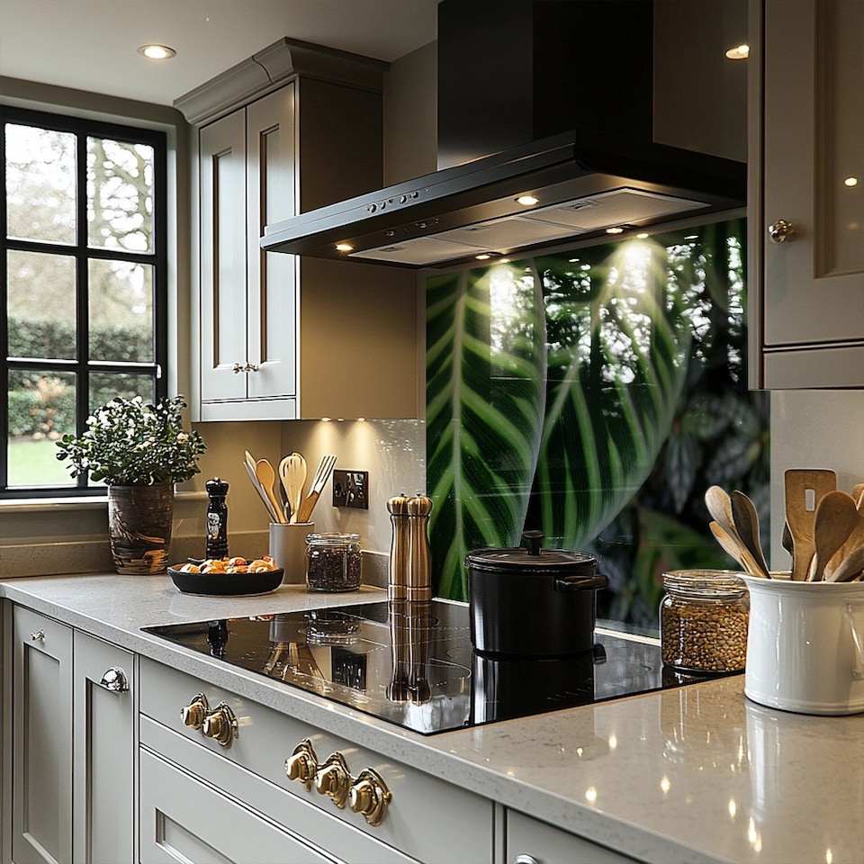 image 1 of Yellow structure in exotic jungle ting Designer Splash Back | White