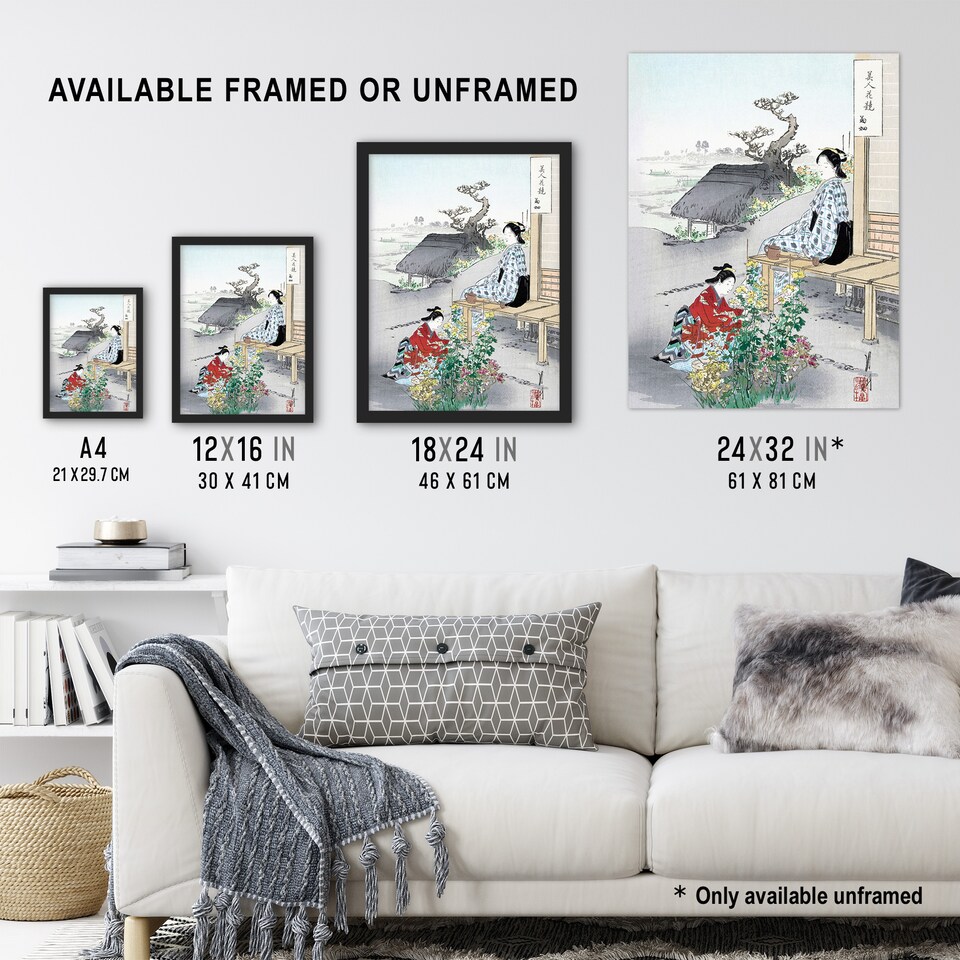 image 1 of Caring For The Chrysanthemums Vintage Japan Wall Art Print Gekko 24x32"
