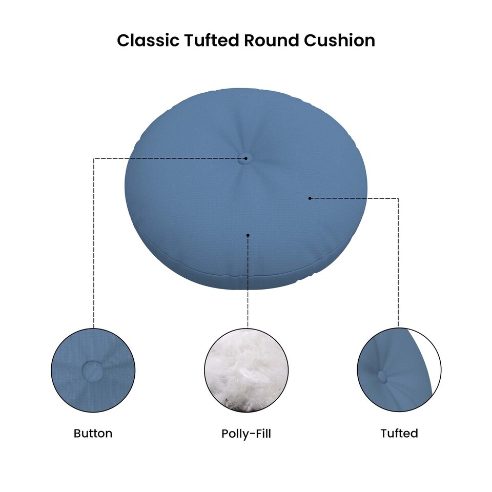 image 1 of Covers&All Button Tufted Round Seat Cushion, Thick Outdoor Indoor Pillows for Patio Benches or Chairs Cushions, Sky Blue