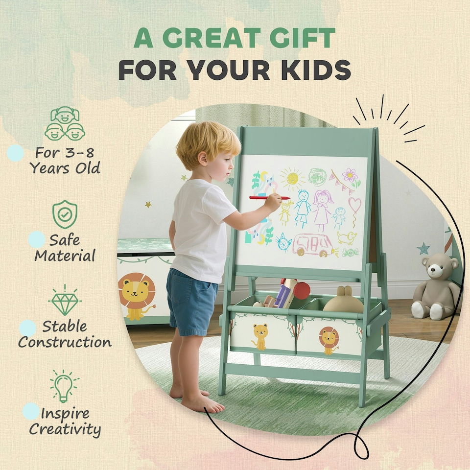 image 1 of AIYAPLAY 3-in-1 Kids Easel, Double-Sided Art Easel with Paper Roll | Green