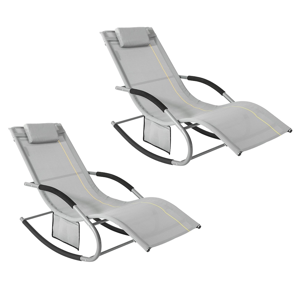 image 1 of SoBuy OGS28-HGx2,Set of 2 Outdoor Garden Rocking Sun Lounger Recliner