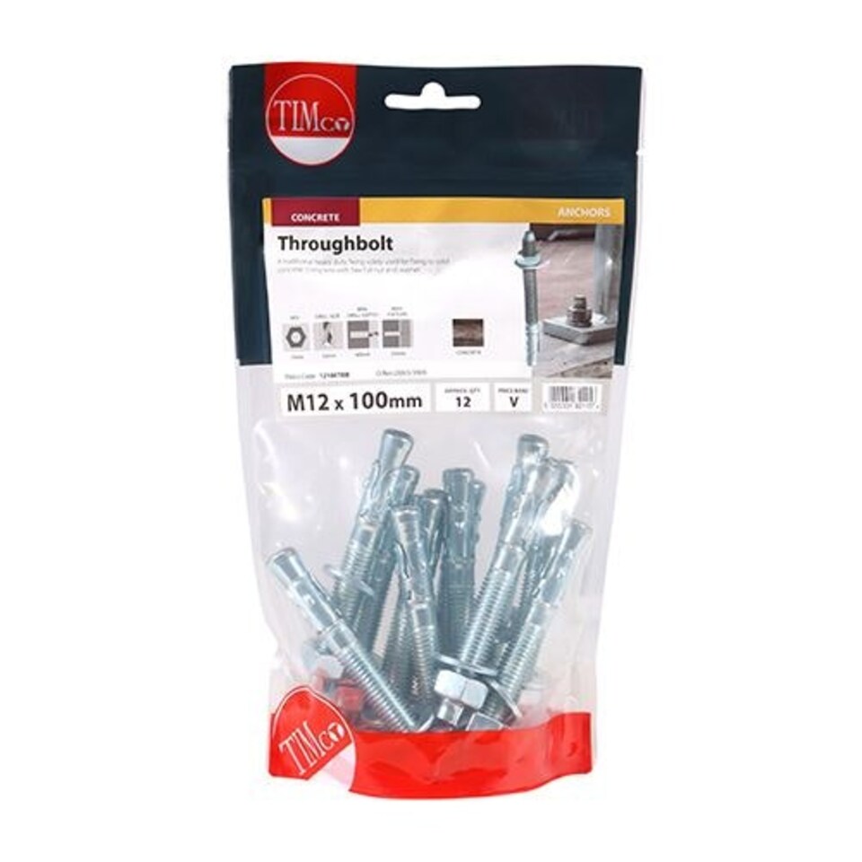 image 1 of Timco - Throughbolts - Zinc (Size M12 x 100 - 12 Pieces)