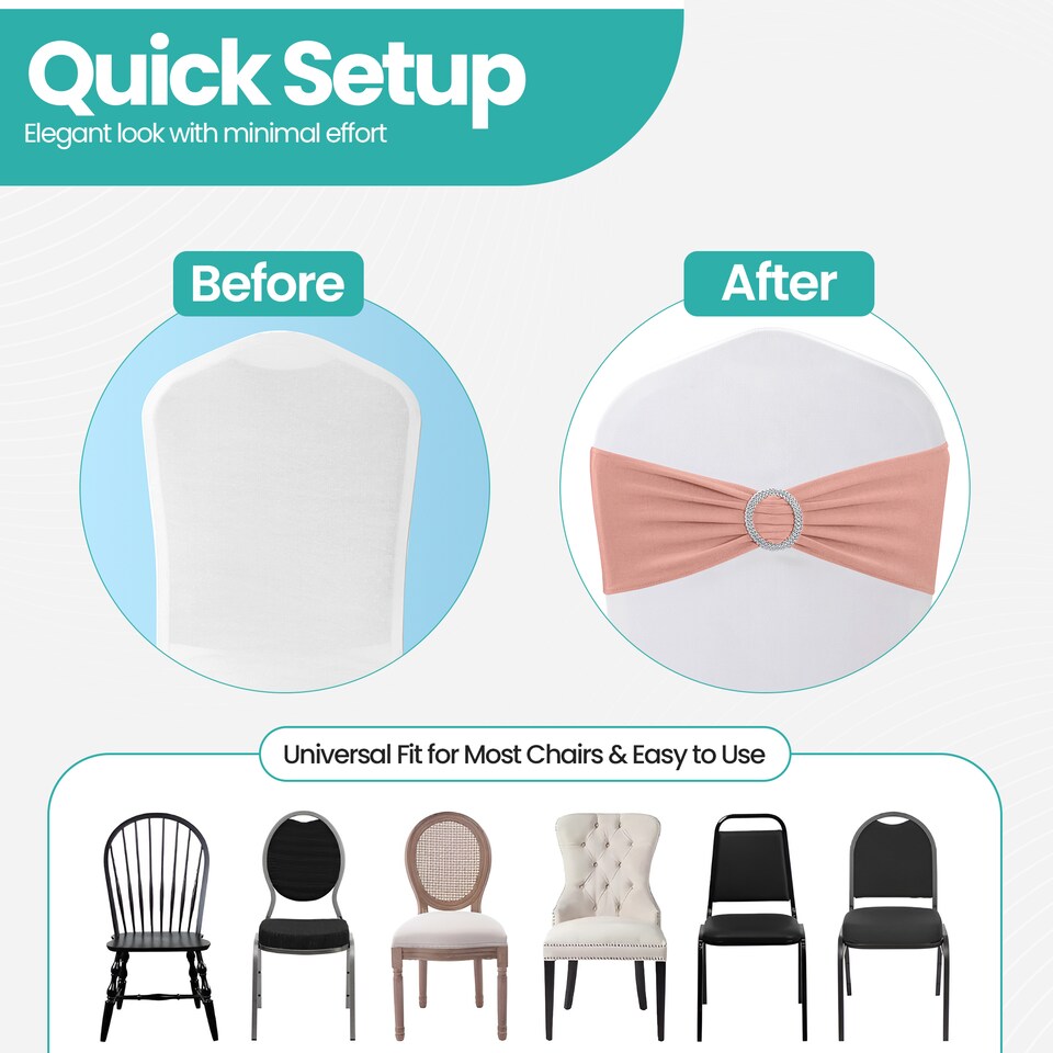 image 1 of 13"x5" Spandex Chair Bands with Slider Buckle, Elastic Chair Sash - 10pcs