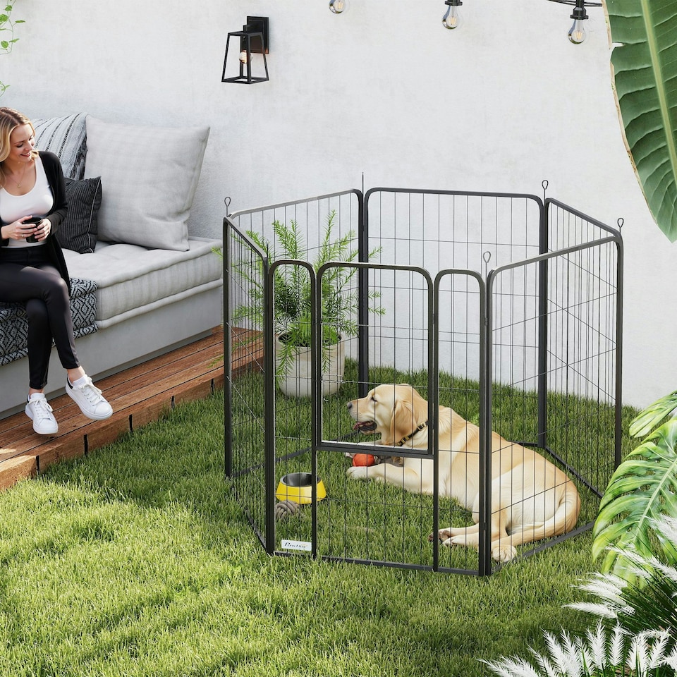 image 1 of PawHut Six-Panel Dog Playpen with Door, for Indoor, Outdoor, 100cm Tall