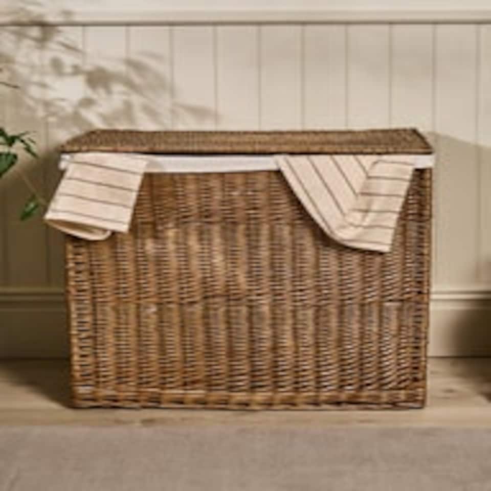 image 1 of Wicker Laundry Basket with Partition N/A