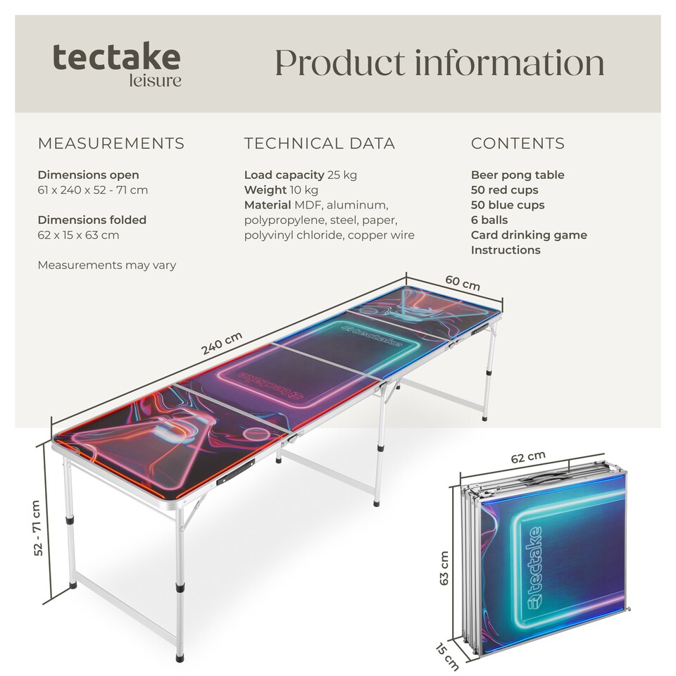 image 1 of Beer Pong Table - aluminium, LED lighting, 100 cups, 6 balls