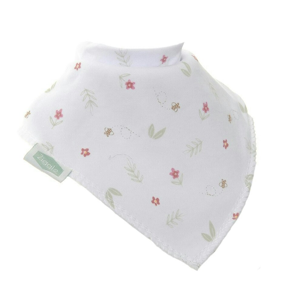 image 1 of Ziggle Baby Dribble Bib Flowers & Ferns White